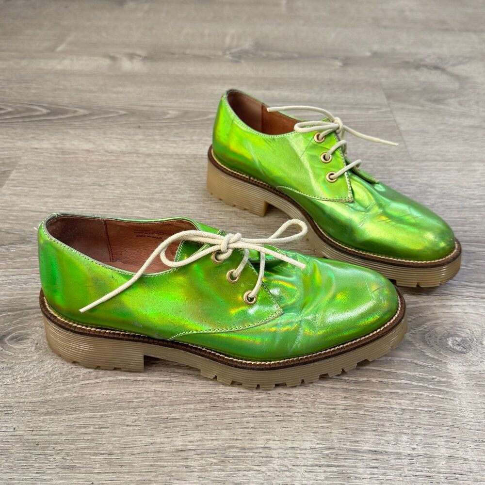 TBA  To Be Announced  Grunge punk iridiscent neon Oxford leather Shoe 38  Eilsh
